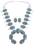 Navajo Sterling Silver Scalloped Leaf Turquoise Squash Blossom Necklace Set RX119043